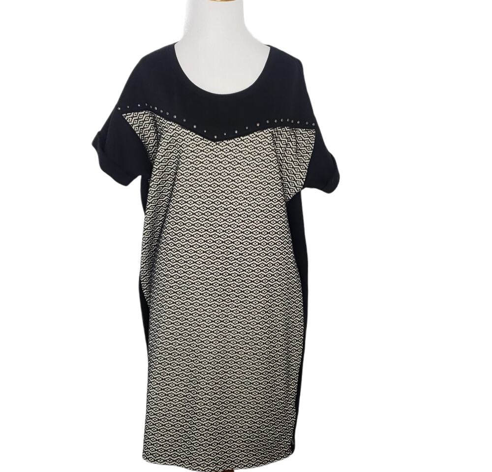 Scotch & Soda Maison Scotch Studded T-Shirt Dress Black Geometric Women Large